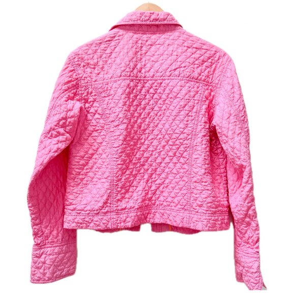 Barbie Pink & Orange Quilted Button Up Silk Jacket Size Women's Medium - Picture 2 of 8